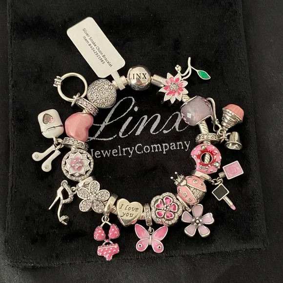 Linx Snake Chain Bracelet with Pink Themed Charms